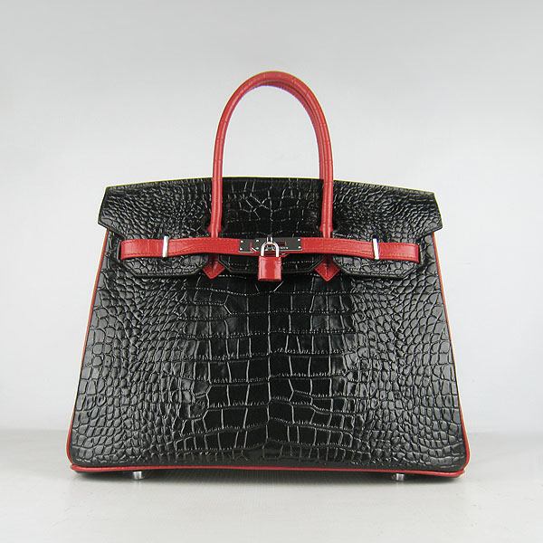 High Quality Fake Hermes Birkin 35CM Crocodile Veins Leather Bag Black/Red 6089 - Click Image to Close